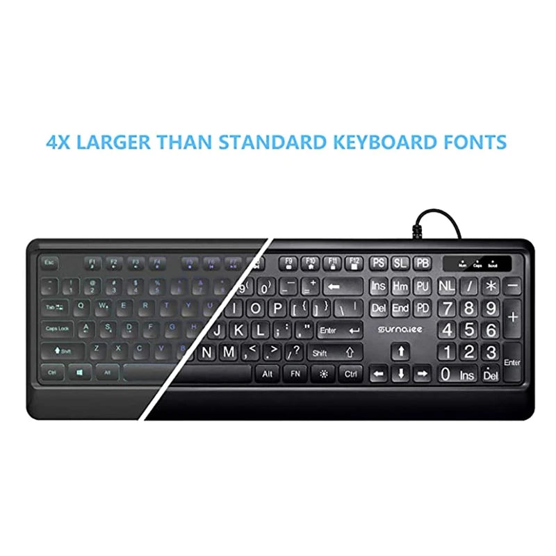 USB Wired Backlit Keyboard – 104 Keys, Big Print, White LED