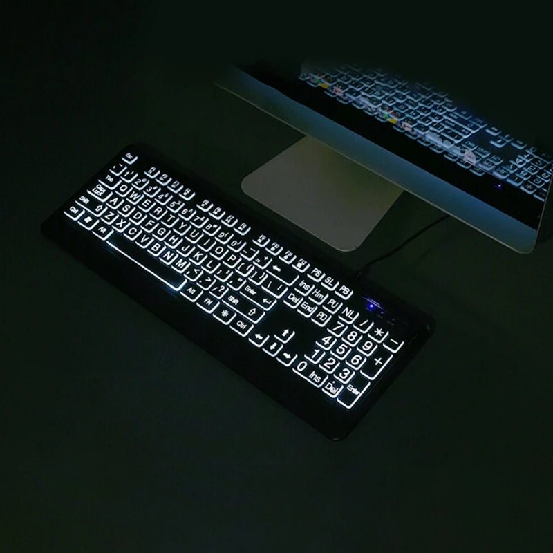USB Wired Backlit Keyboard – 104 Keys, Big Print, White LED