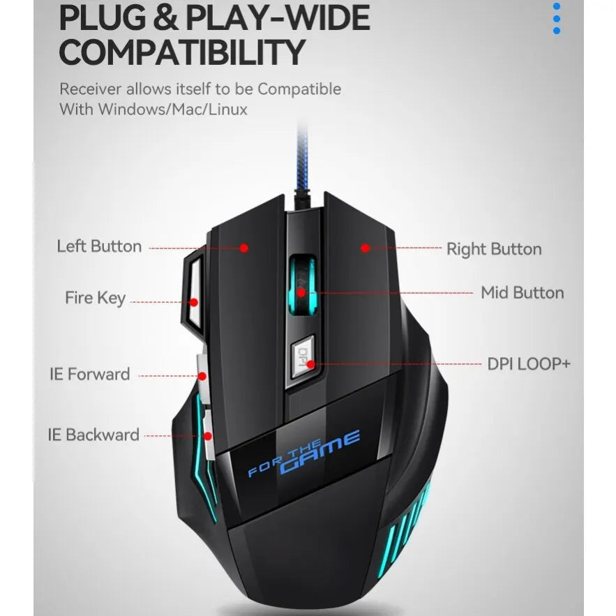 RGB Gaming Mouse – 7D Precision Wired Mouse for Laptop & PC Gamers