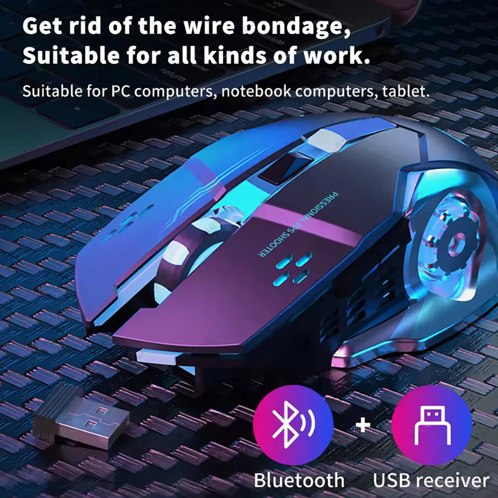 Rechargeable Wireless Gaming Mouse – Silent, Backlit, Bluetooth/USB