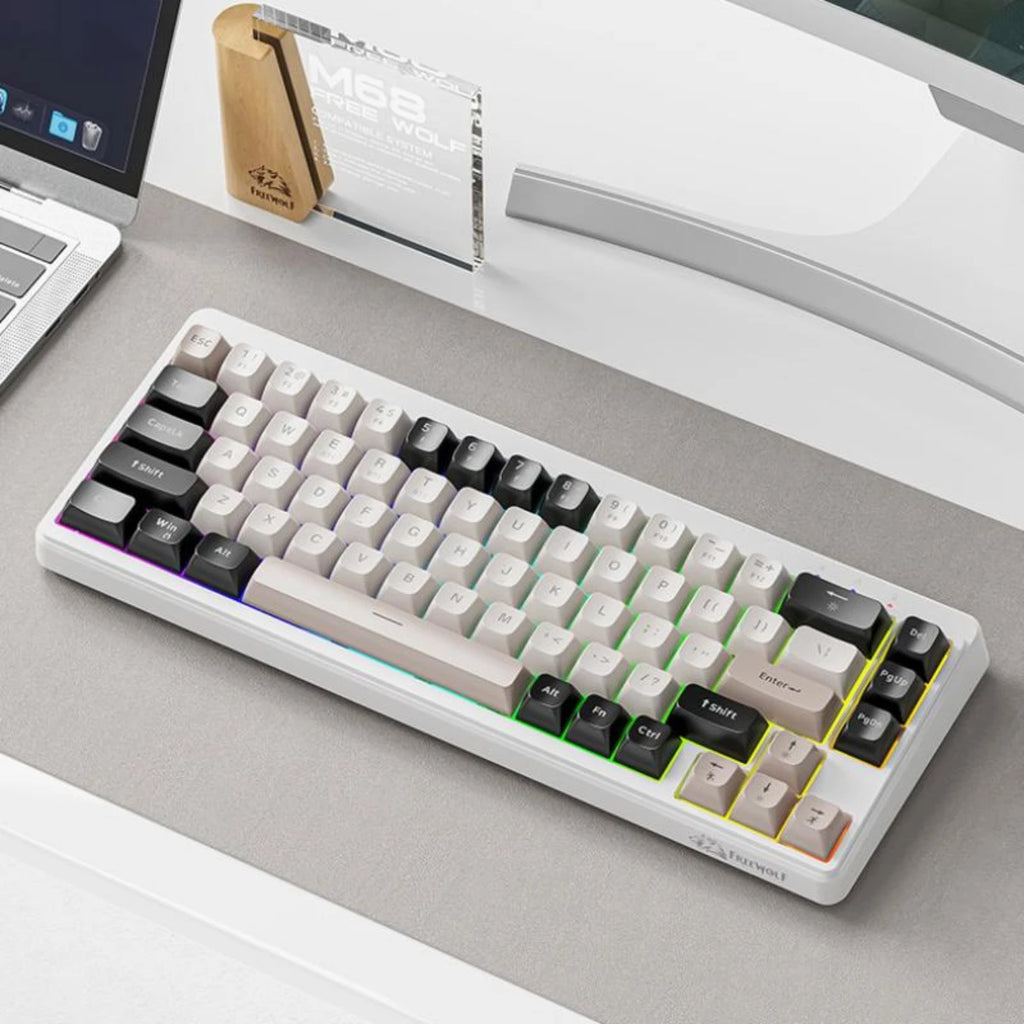 FREE WOLF M68 Tri-Mode RGB Gaming Keyboard – PBT Keycaps & Wireless Power