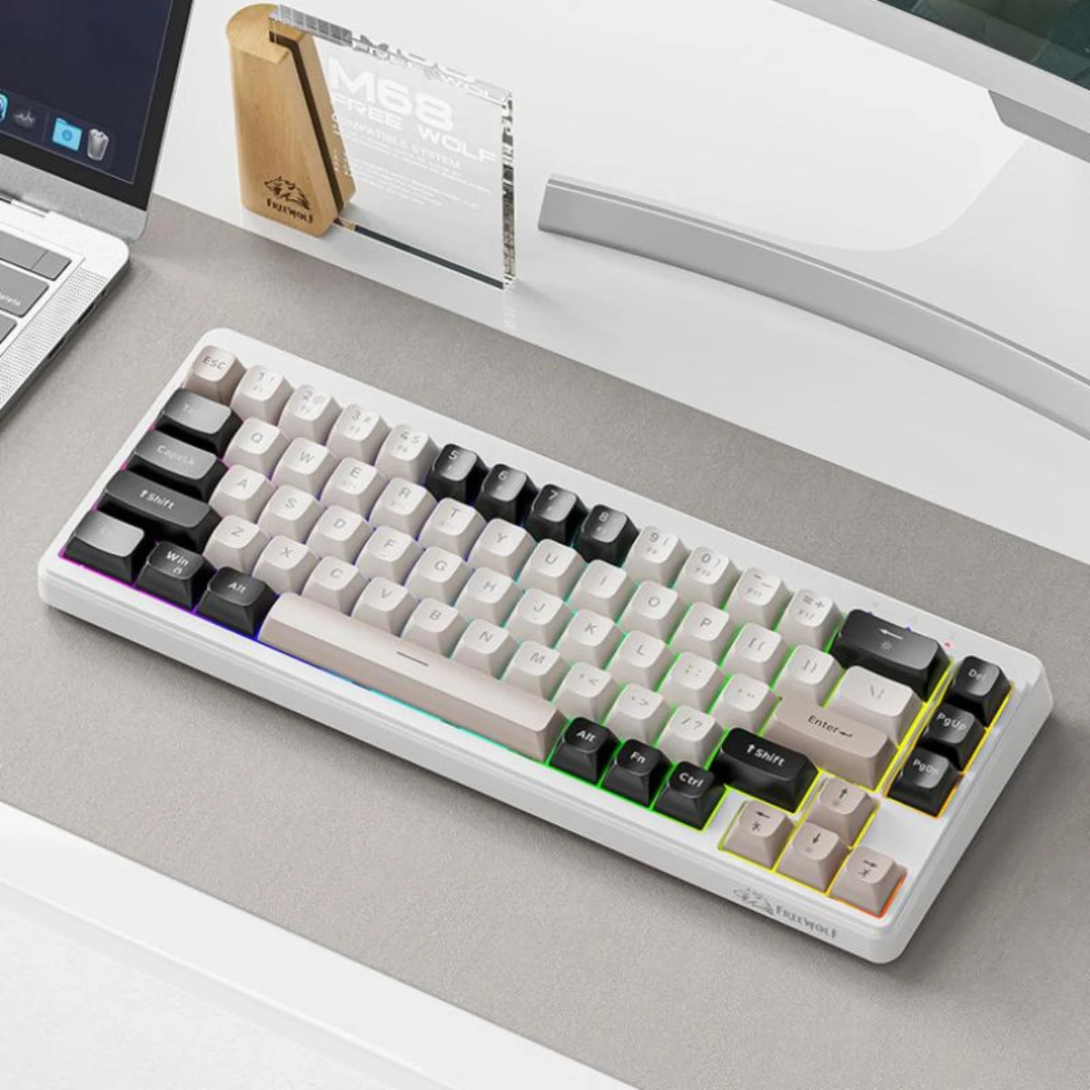 FREE WOLF M68 Tri-Mode RGB Gaming Keyboard – PBT Keycaps & Wireless Power