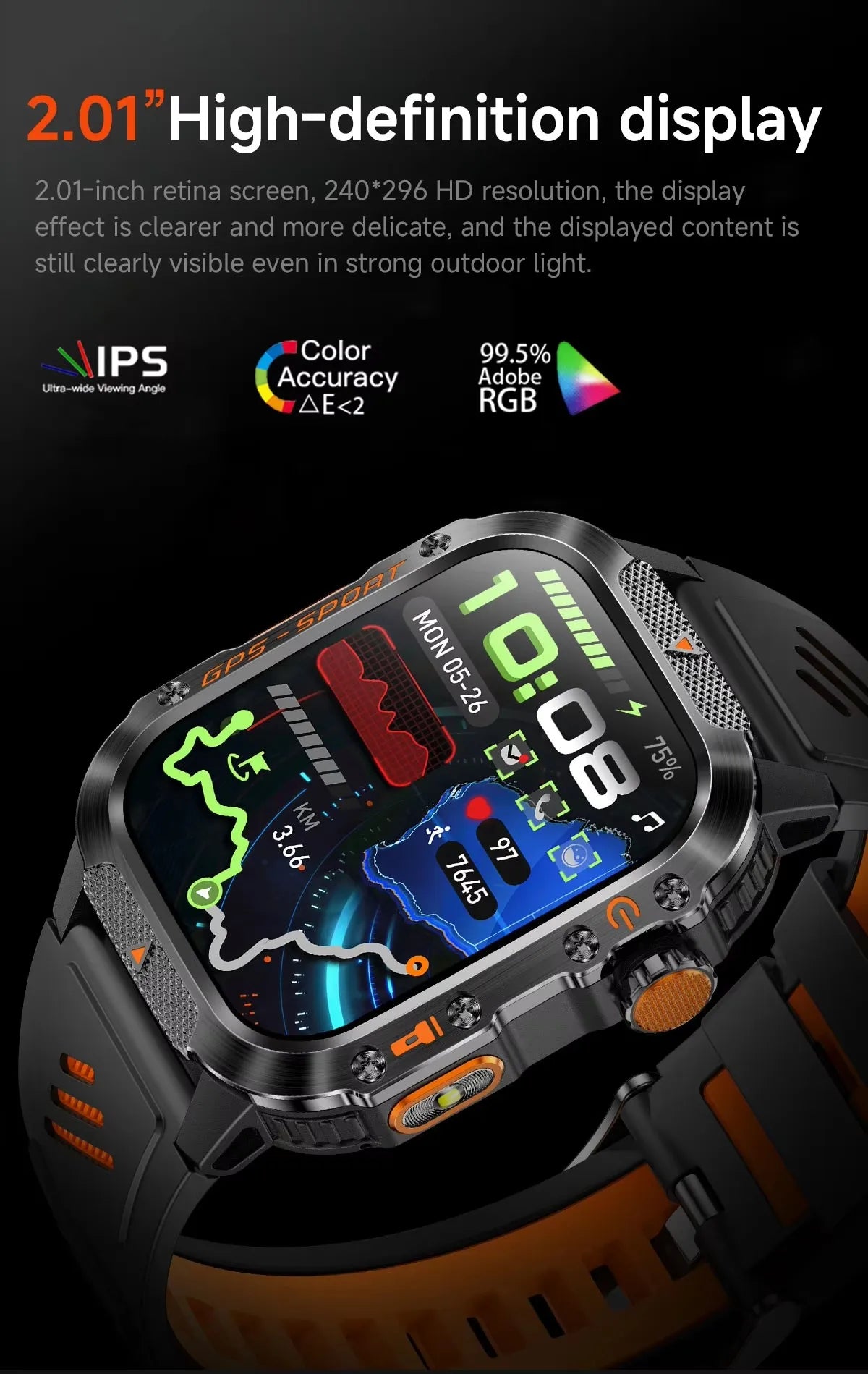 HT36 Smartwatch for Men – Outdoor Sports with GPS & Compass