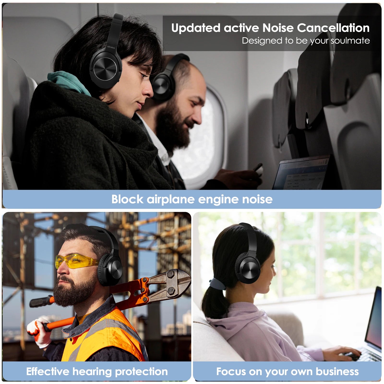 Siindoo ANC Headphones – Active Noise Cancelling & Deep Bass