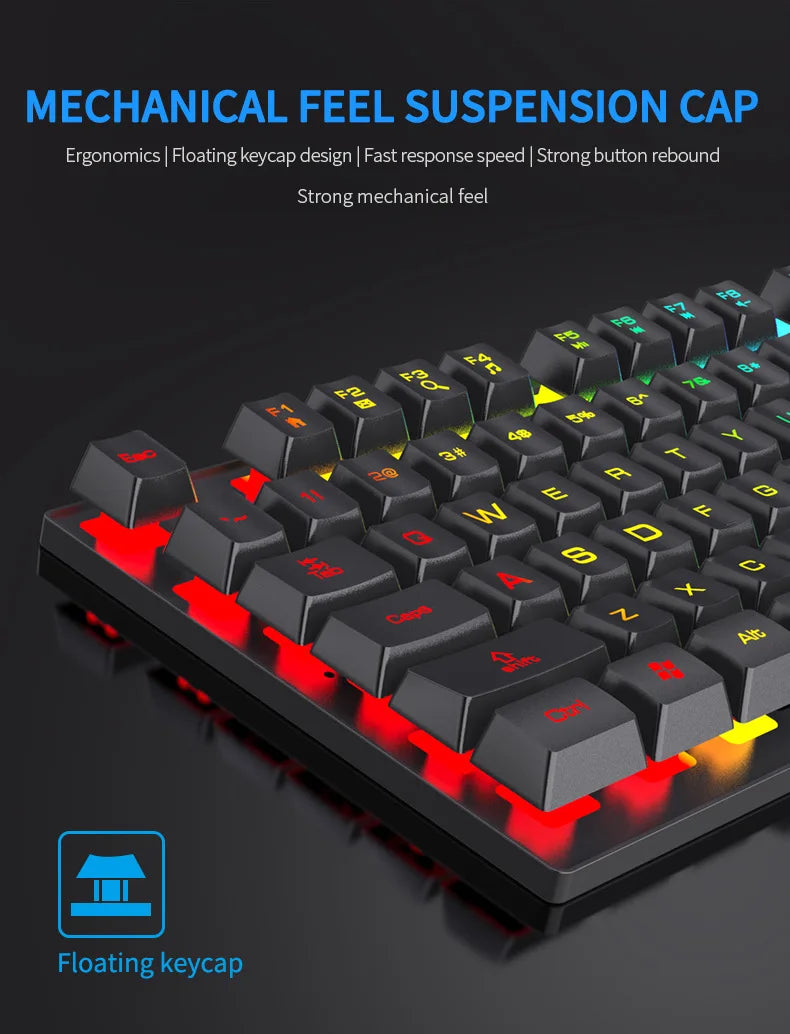 104-Key Gaming Keyboard – Mechanical Feel, RGB Backlit, Wired Ergonomic Design
