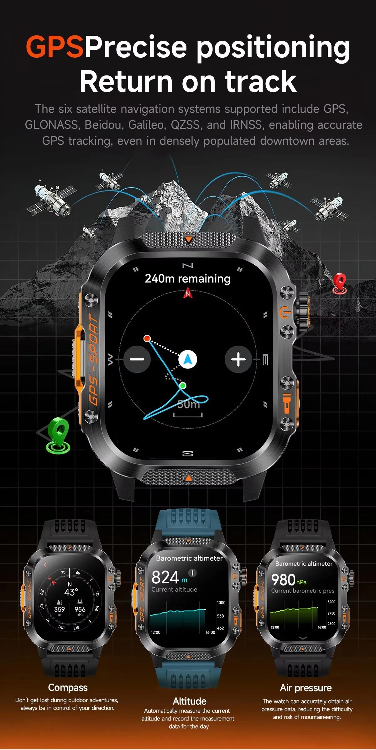 HT36 Smartwatch for Men – Outdoor Sports with GPS & Compass