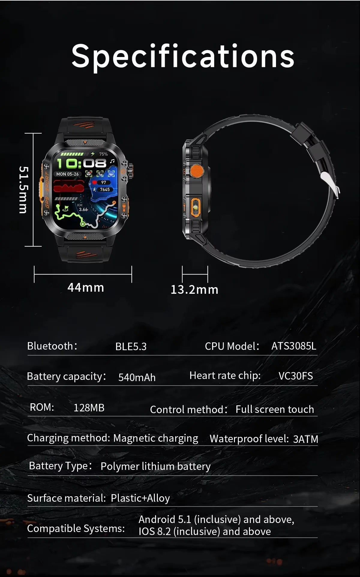 HT36 Smartwatch for Men – Outdoor Sports with GPS & Compass