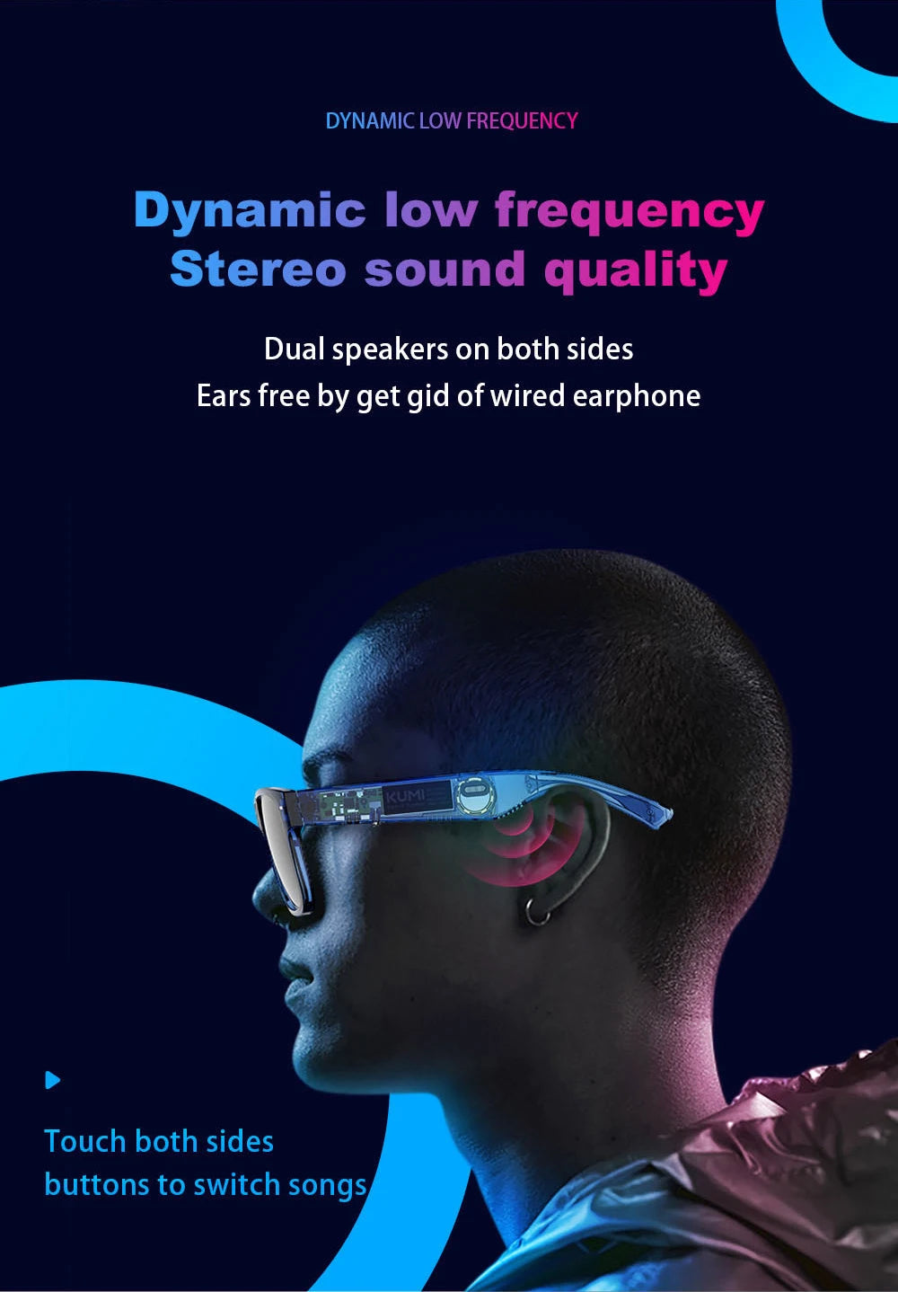 KUMI Smart Glasses – IPX4 Waterproof & AI Voice Assistant
