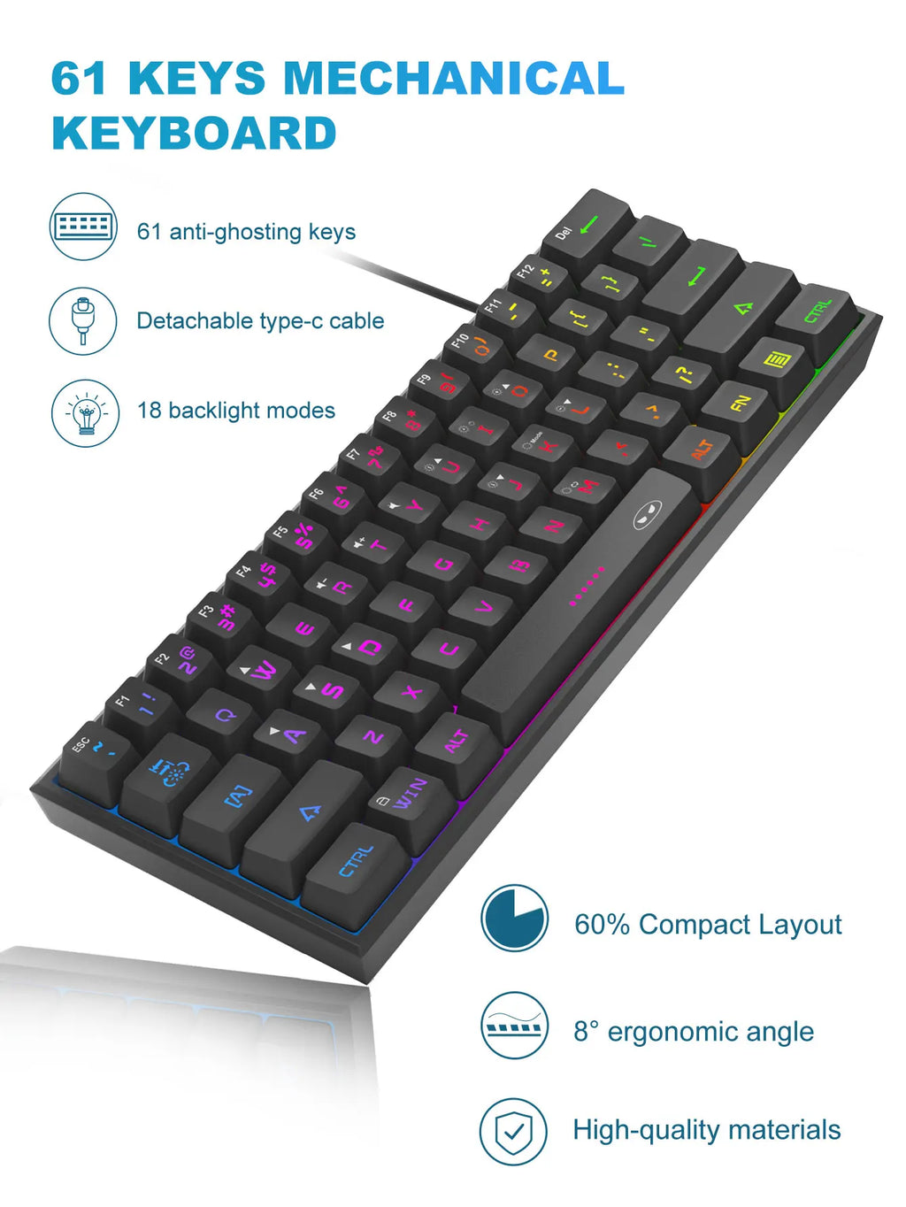 MageGee Mini 60% Gaming Keyboard – RGB Backlit, Ergonomic, Waterproof