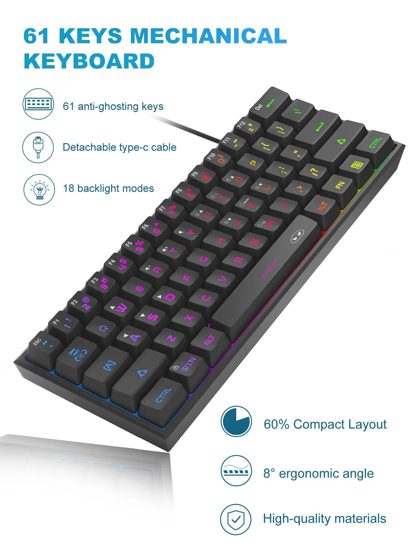 MageGee Mini 60% Gaming Keyboard – RGB Backlit, Ergonomic, Waterproof