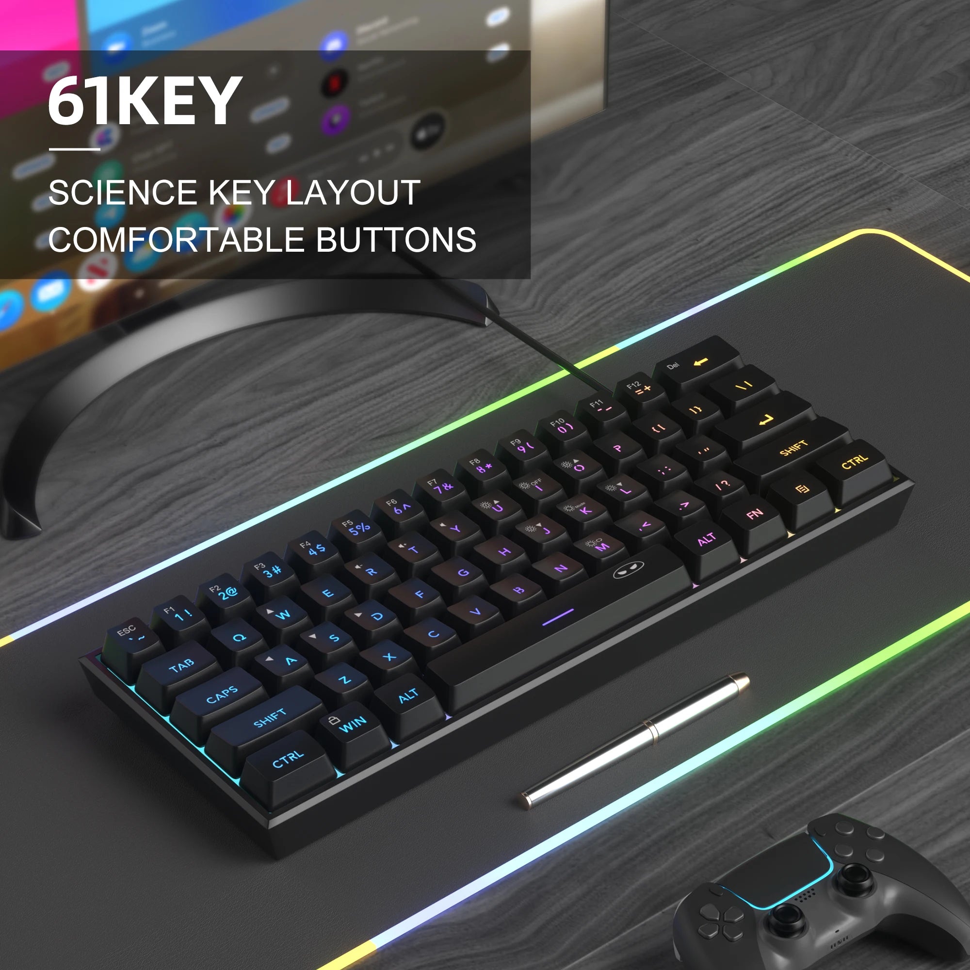 MageGee Mini 60% Gaming Keyboard – RGB Backlit, Ergonomic, Waterproof