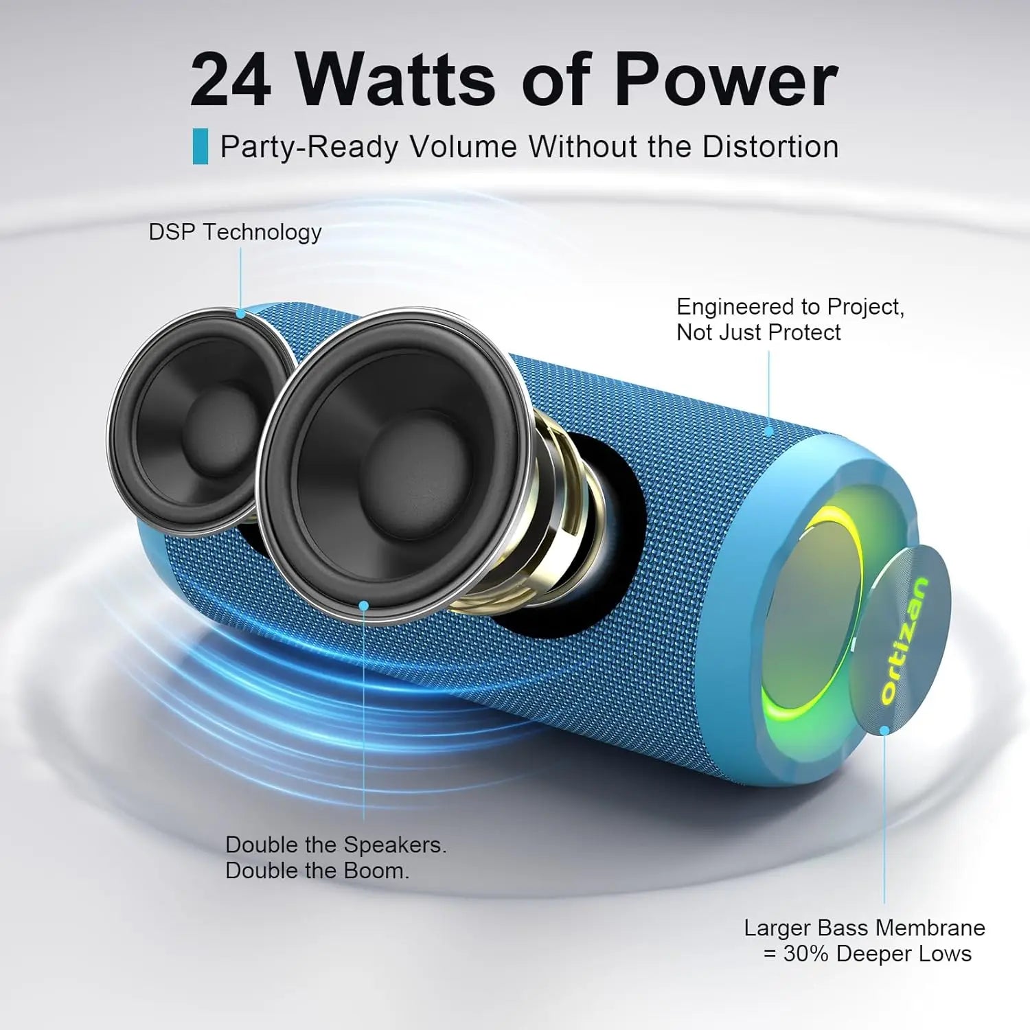 Ortizan X10 Portable Bluetooth Speaker – 24W, IPX7 Waterproof, RGB Lights