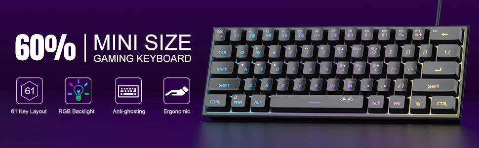 MageGee Mini 60% Gaming Keyboard – RGB Backlit, Ergonomic, Waterproof