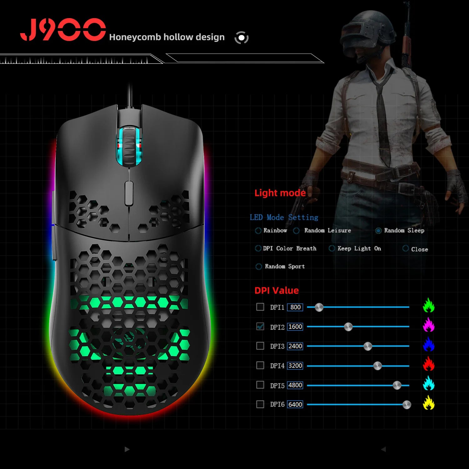 6400DPI Gaming Mouse – 6 Buttons, Macro Programming & RGB Lighting