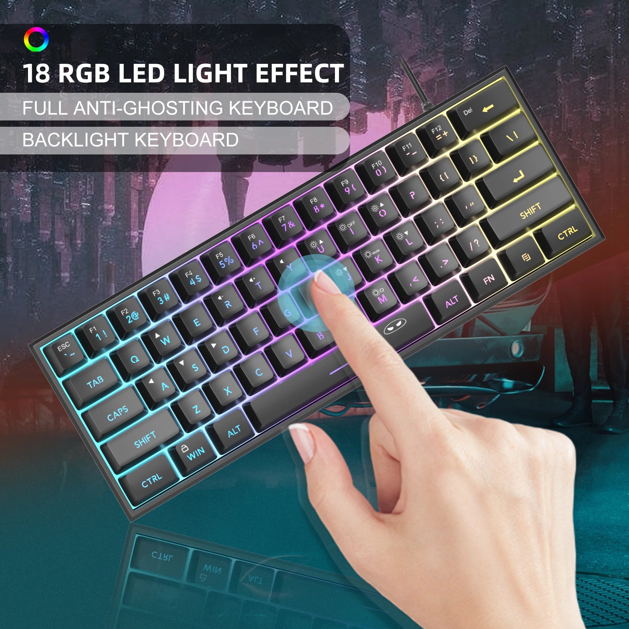 MageGee Mini 60% Gaming Keyboard – RGB Backlit, Ergonomic, Waterproof