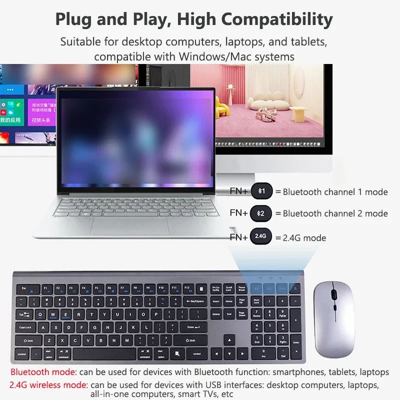 Bluetooth 3-Mode Wireless Keyboard & Mouse Combo – Rechargeable & Multi-Device