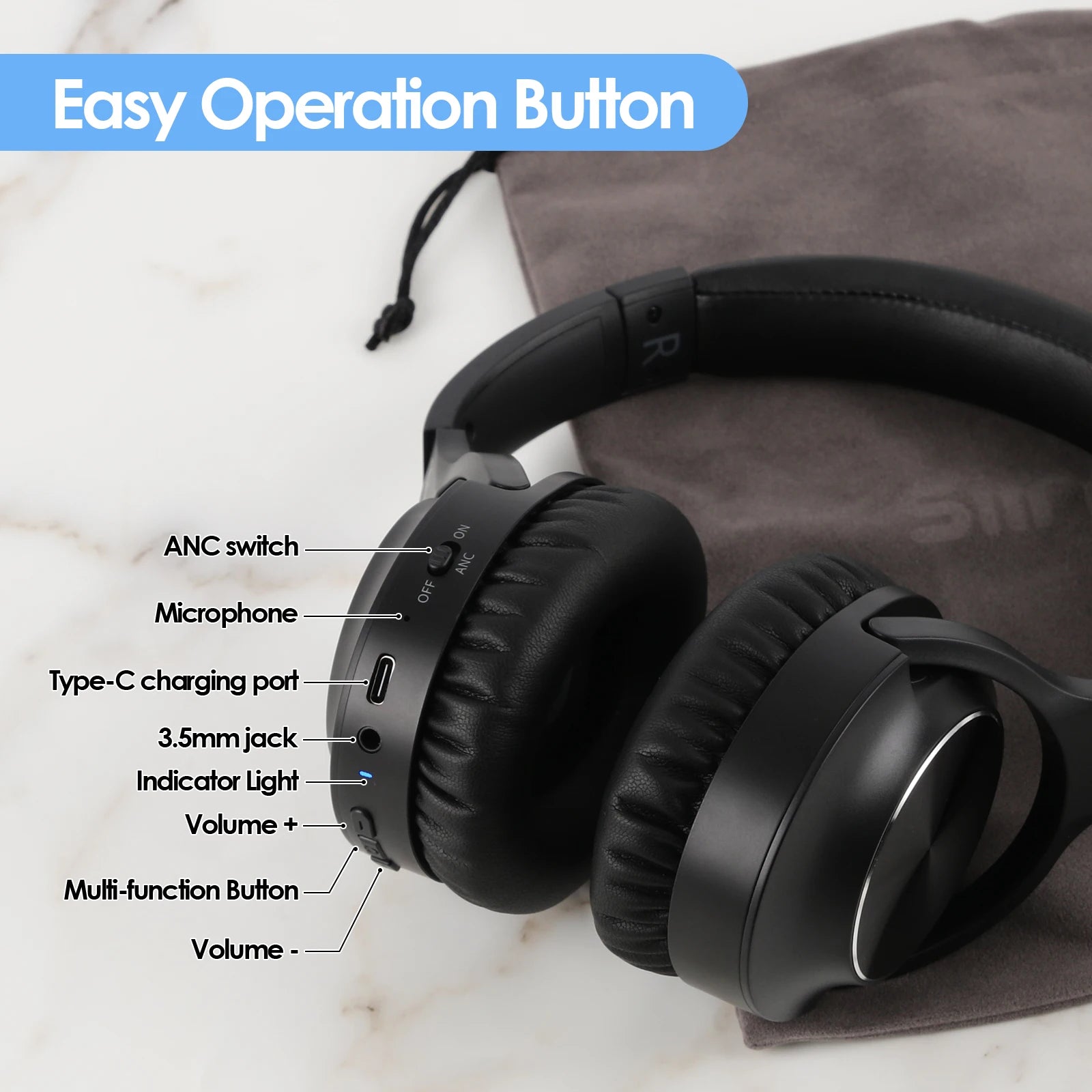 Siindoo ANC Headphones – Active Noise Cancelling & Deep Bass