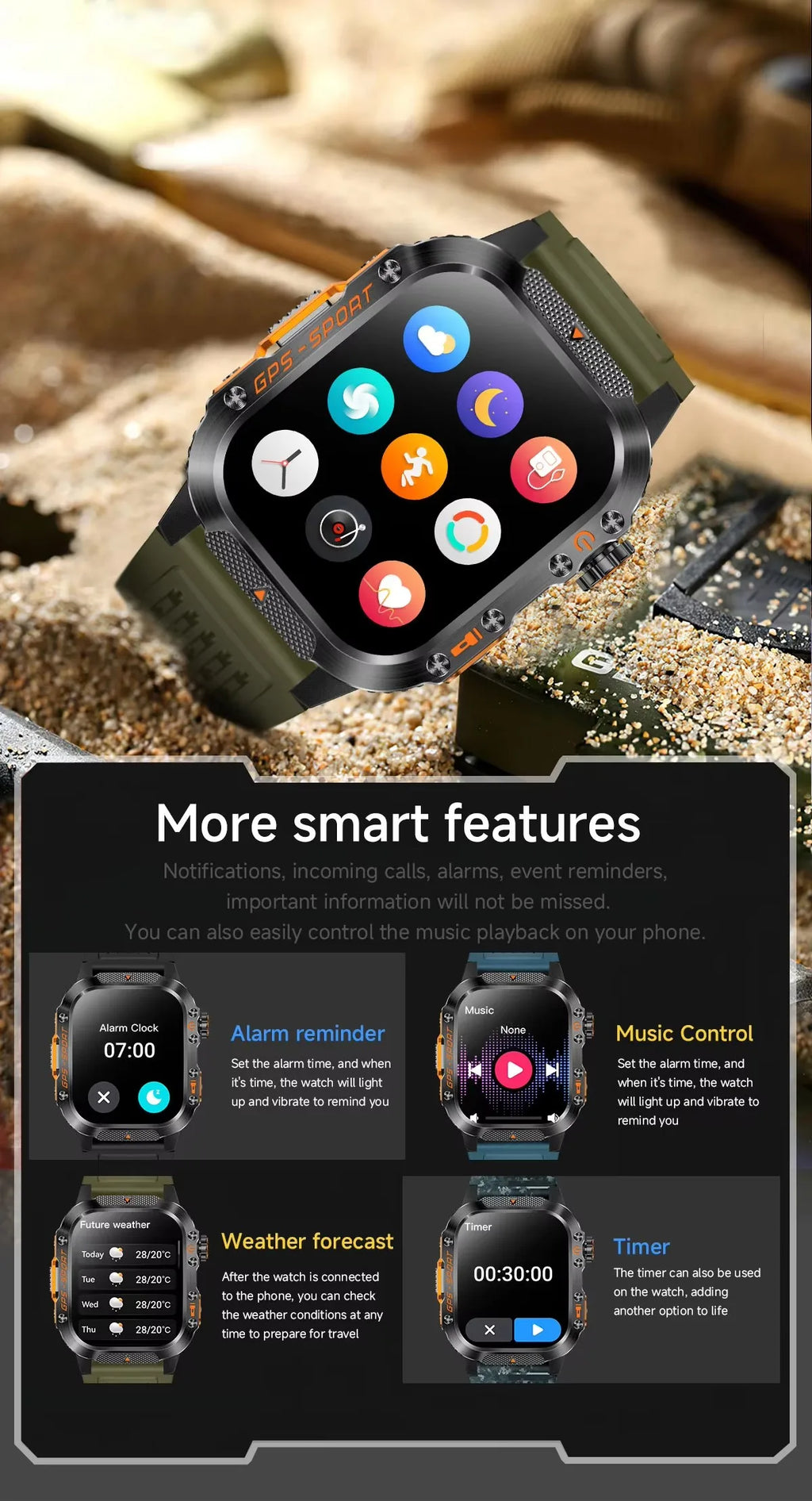 HT36 Smartwatch for Men – Outdoor Sports with GPS & Compass