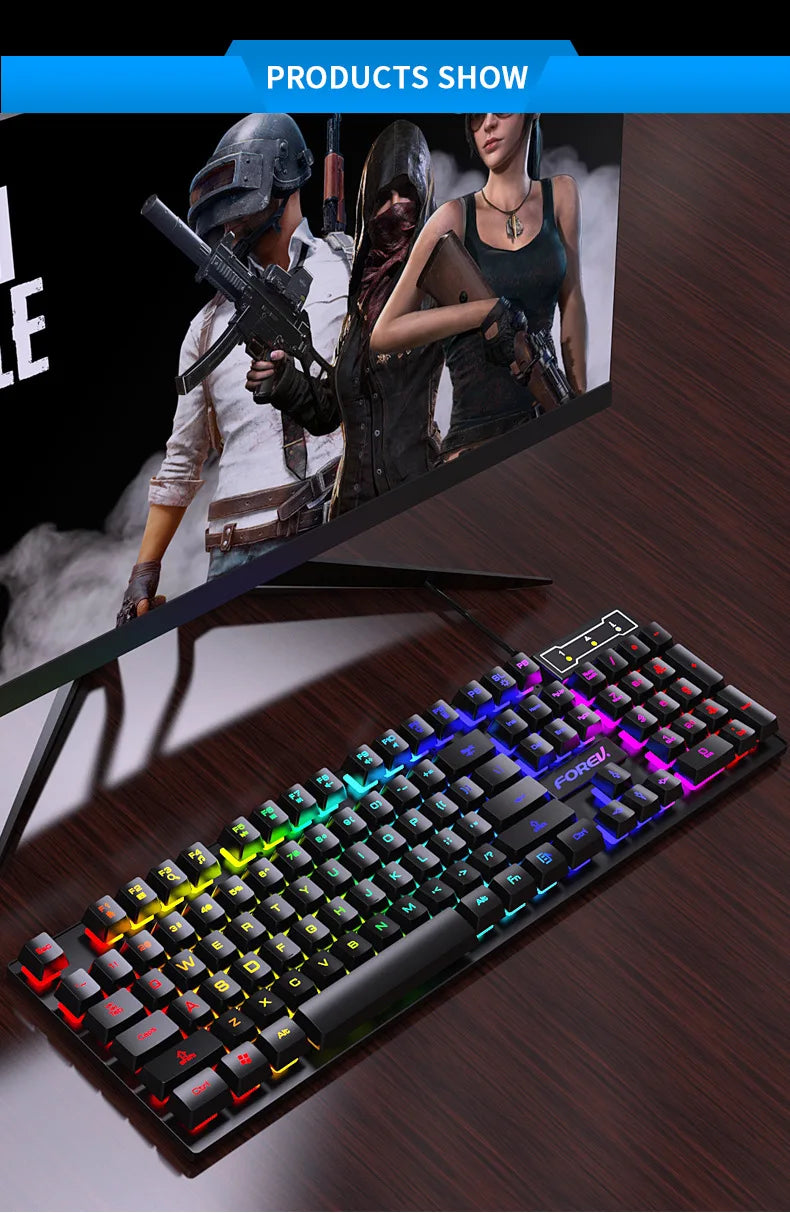 104-Key Gaming Keyboard – Mechanical Feel, RGB Backlit, Wired Ergonomic Design