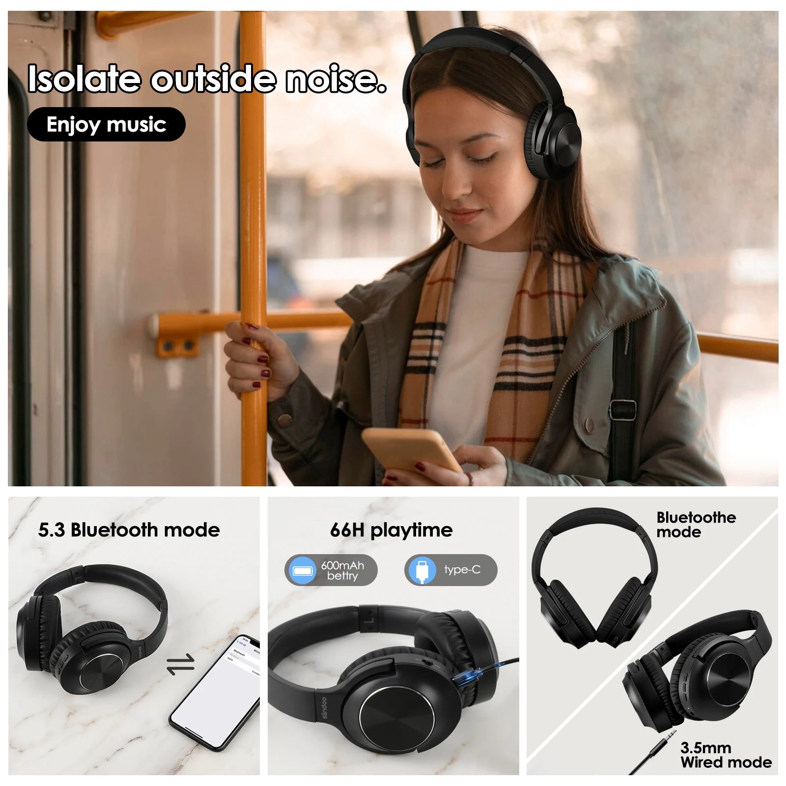 Siindoo ANC Headphones – Active Noise Cancelling & Deep Bass