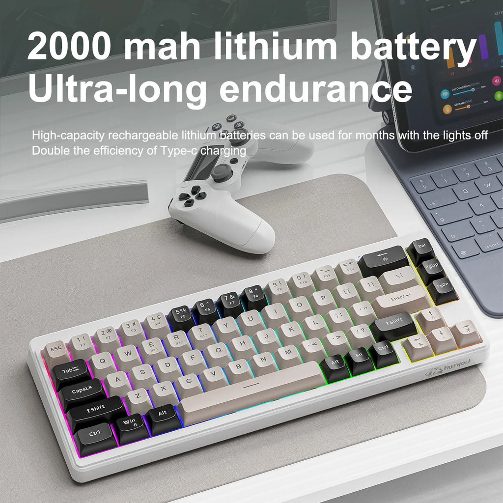 FREE WOLF M68 Tri-Mode RGB Gaming Keyboard – PBT Keycaps & Wireless Power