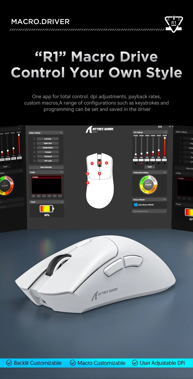 Attack Shark R1 Gaming Mouse – 18000 DPI & Ultra Response