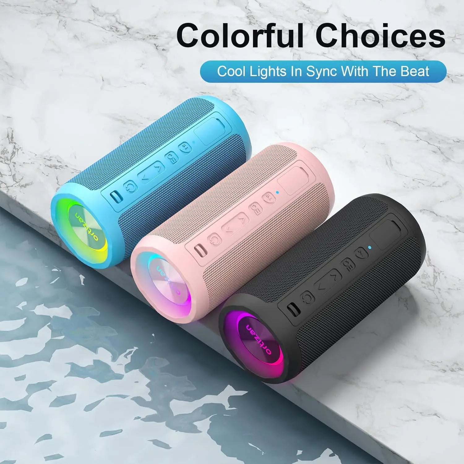 Ortizan X10 Portable Bluetooth Speaker – 24W, IPX7 Waterproof, RGB Lights
