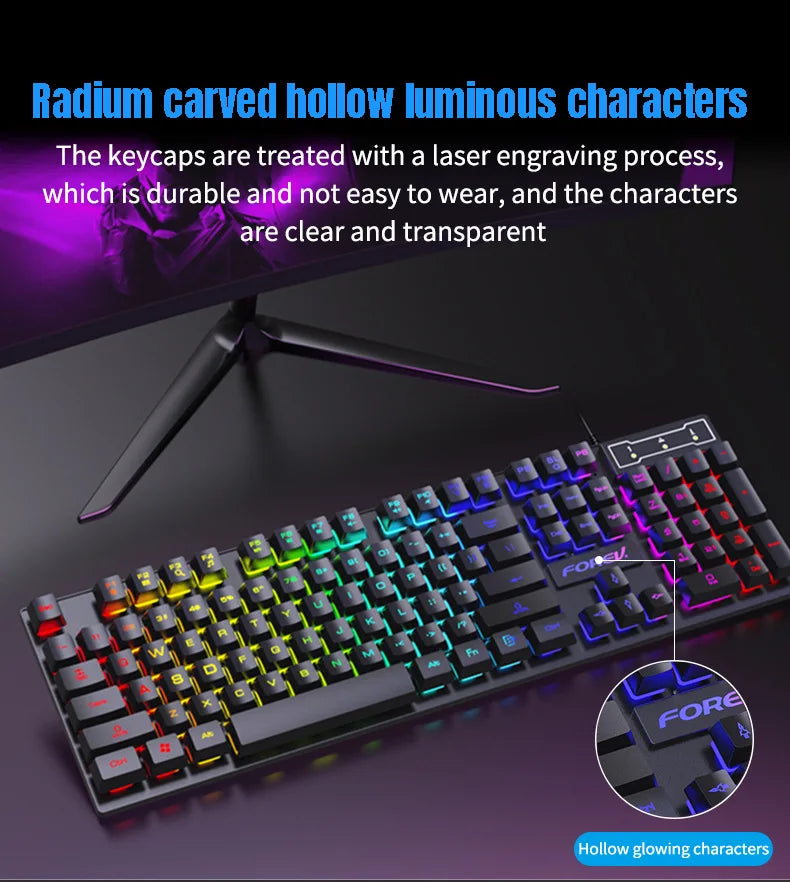 104-Key Gaming Keyboard – Mechanical Feel, RGB Backlit, Wired Ergonomic Design