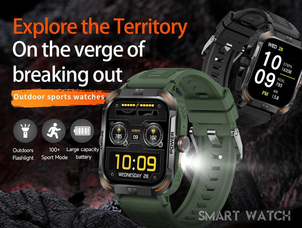 AMOLED Outdoor Smartwatch | Compass, Flashlight & Bluetooth Calling