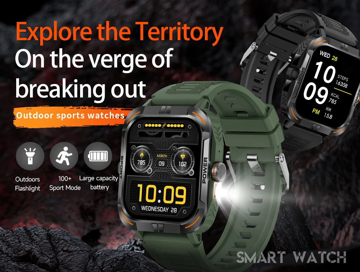 AMOLED Outdoor Smartwatch | Compass, Flashlight & Bluetooth Calling